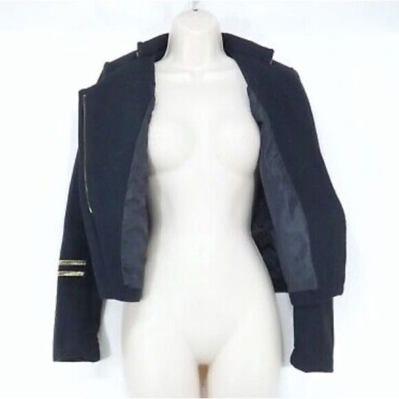 H&M Navy Gold WOOL Blend Military Style Jacket
Coat Gold Accents Size 11/ small - Picture 5 of 13